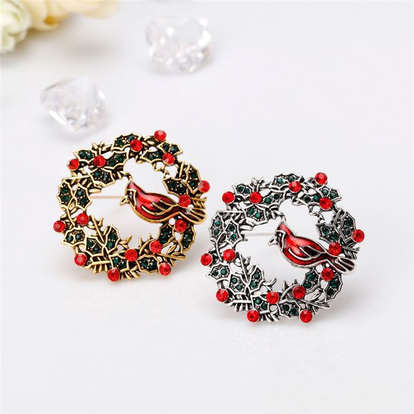 

new vintage silver gold plated red green rhinestone branch circle brooches for women fashion parrot christmas brooch db, Gray