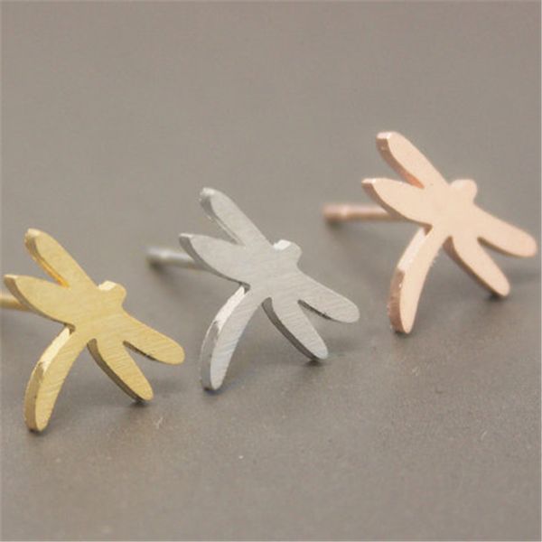 

fashion bamboo dragonfly stud earrings simple lovely dragonfly stud earrings insects model stud earrings for women, Golden;silver
