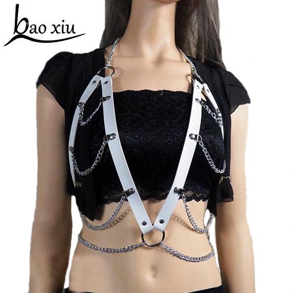 

2018 new street gothic rave rock body bondage belt holographic leather harness suspenders straps garter accessory women, Black;brown