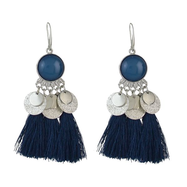 

idealway 5 colors bohemia tassel thread drop earrings silver hook earring