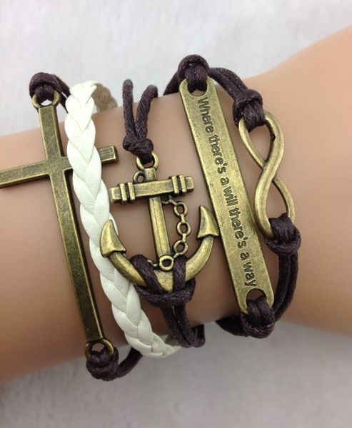 

1pcs infinity handmade bracelet.metal charm,wax cord,leather bracelet fashionable jewerlly bracelet 780, Golden;silver
