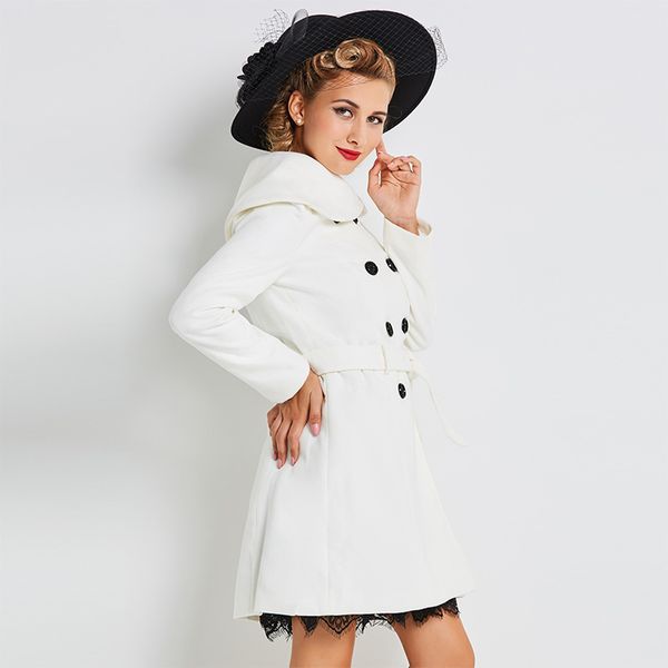 

sisjuly women 2017 coats winter long sleeve slim white sashes button wool blends elegant causal fashion female new overcoats, Black;brown