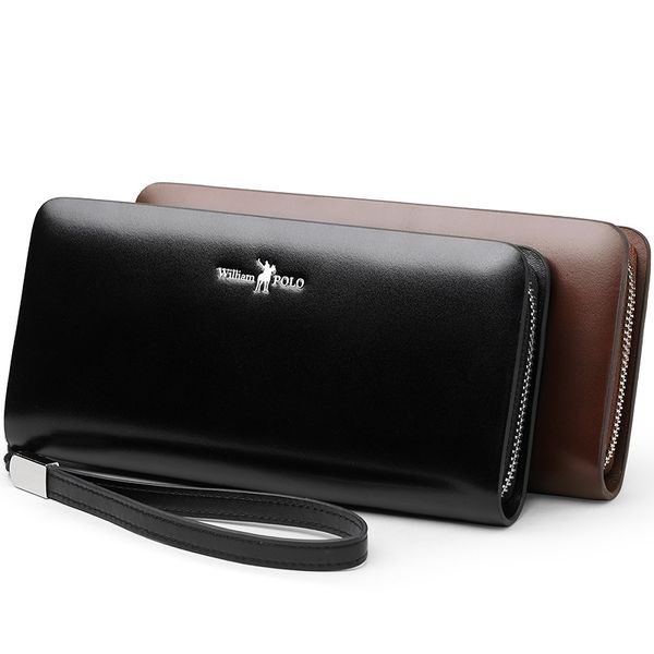 

williampolo hand strap long wallet leather men clutch wallet fashion father's day dad's gift purse with phone pocket black brown, Red;black