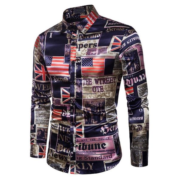 

2018 new arriver men men's printed blouse casual long sleeve slim fit turn-down collar dress shirts camisa masculina modis, White;black