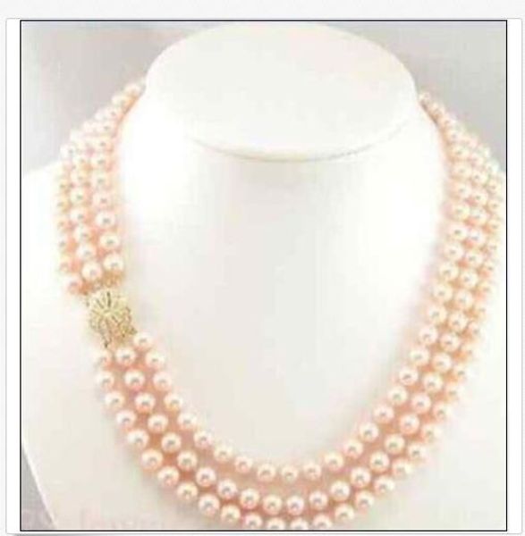 

new triple strands 9-10mm round south sea gold pink pearl necklace 18"19"20, Silver