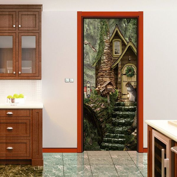 3d Vivid Squirrel Decorative Pattern Door Sticker Fairy Tale World Wall Decals Latest Forest Mural Waterproof Bedroom Home Decor Poster Wall Decals