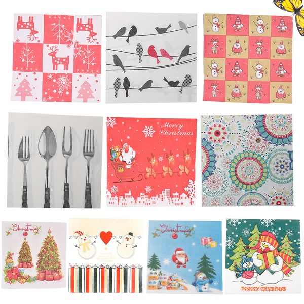 

20pcs 33*33cm party chirstmas snowman fork flower paper napkin for wedding supplies disposable tableware napkins birthday decor