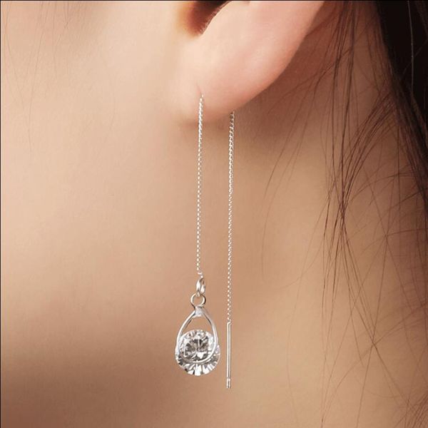 

2018 new women zircon long drop earrings super shinning girls tassel earring fashion jewelry accessories gift, Silver