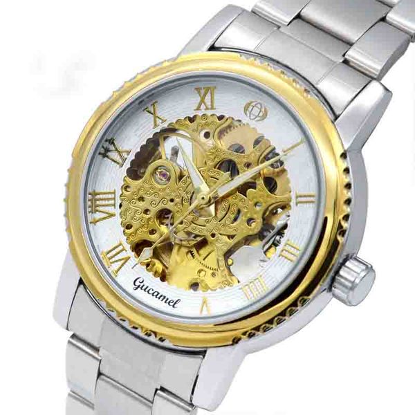 

wengle new gucamel men upscale hollow selling fashion commerce automatic luxury gift dress casual belt mechanical watches, Slivery;brown