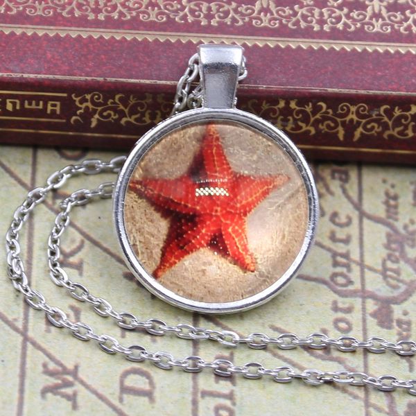 

pretty cute beach starfish crystal cabochon pendant fashion silver chain collar necklace for women elegant jewelry