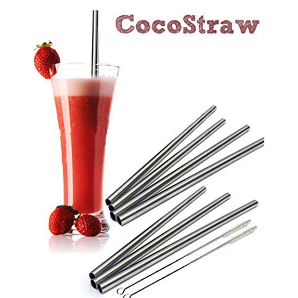 

8pcs straight straws metal drinking stainless steel straw with 2 cleaner brushs wedding party bar supplies
