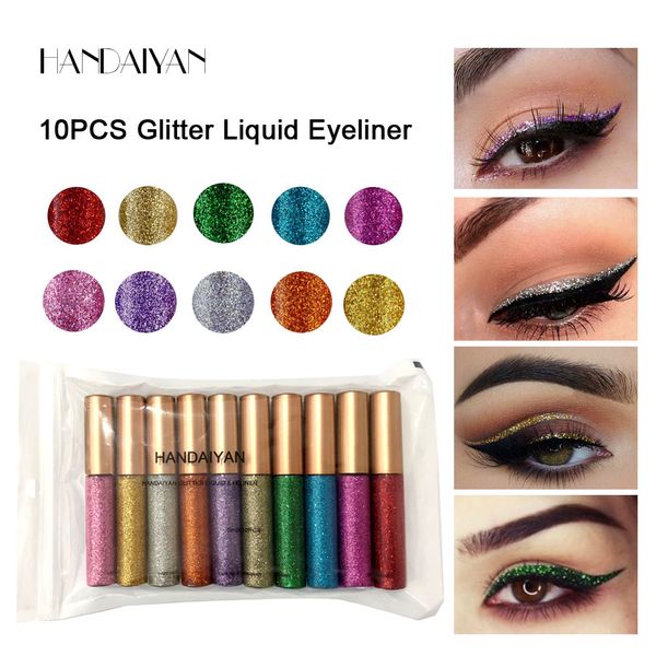 

10pcs/set glitter eyeshadow eyeliner diamond pearl shimmer metallic pigment highlight eyeshadow liquid eyeliner makeup gift kit