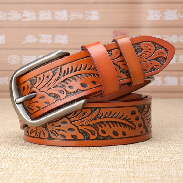 

new fashion 2018 genuine leather men belts flower pressed cow leather male strap artcraft handmade jeans waist belt, Black;brown