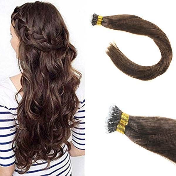 

selling price nano ring hair extensions #4 virgin brazilian human remy hair, Black