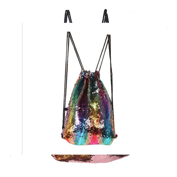 Mermaid Sequin Backpack Sequins Drawstring Bags Reversible Paillette Outdoor Glitter Sports Shoulder Travel Bag Internal Frame Backpacks