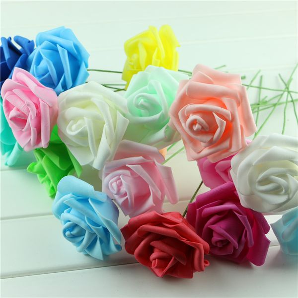 Acheter Fête à La Main Fête De Mariage En Mousse De Fleur Roses Fleur Avec Tige De Mariage Diy Bouquet De Fleurs Maison Faux Rose Floral Décor 6 Cm De