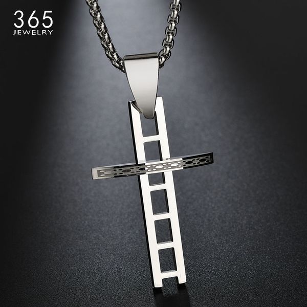 

fashion silver color chic ladder cross necklace stainless steel male pendant necklace for women prayer jewelry friend gift