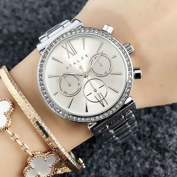 

Fashion M design Brand women's Girl 3 Dials style Metal steel band Quartz wrist Watch M47