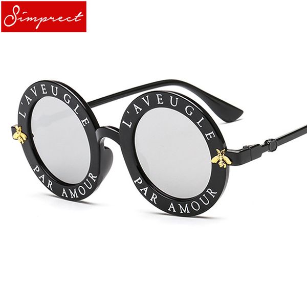 

simprect 2018 retro round sunglasses women bee letters uv400 mirror sun glasses brand designer vintage lunette de soleil femme, White;black