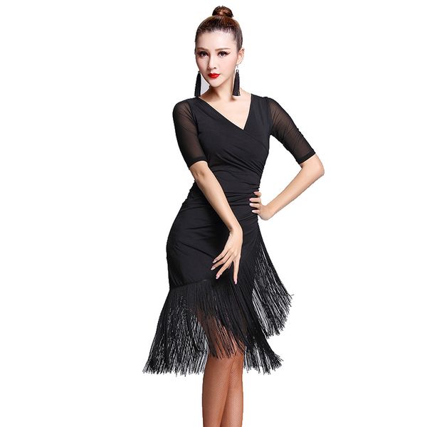 

the new latin dance shows the dress, female tassel, tassel, Black;red