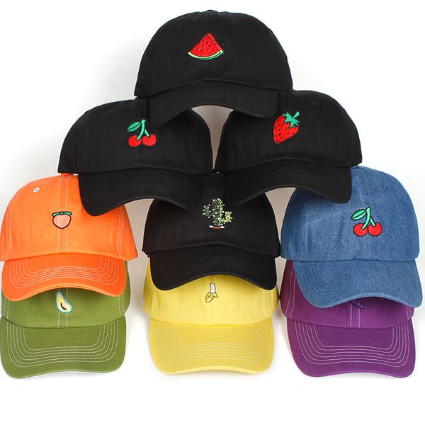 

9 styles fruit embroidery baseball cap women men 100% cotton dad hat fruit snapback hip hop golf caps trucker hats casquette, Blue;gray