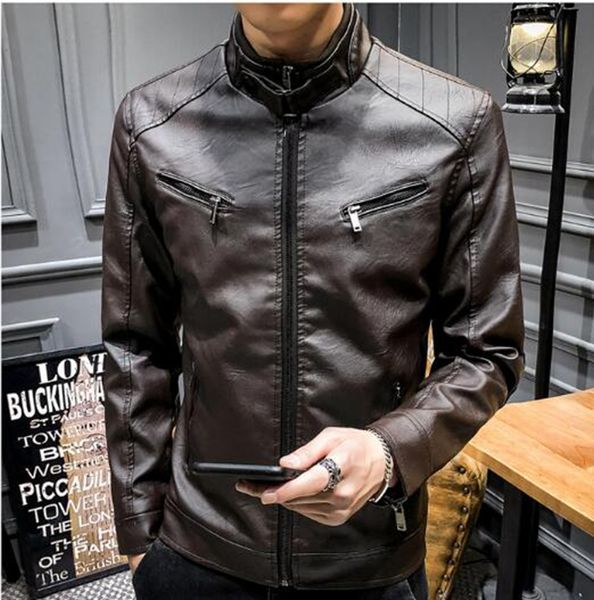 

men's autumn winter korea version of the new boutique slim personality fashion fashion handsome collar pu leather jacket / m-4xl, Black