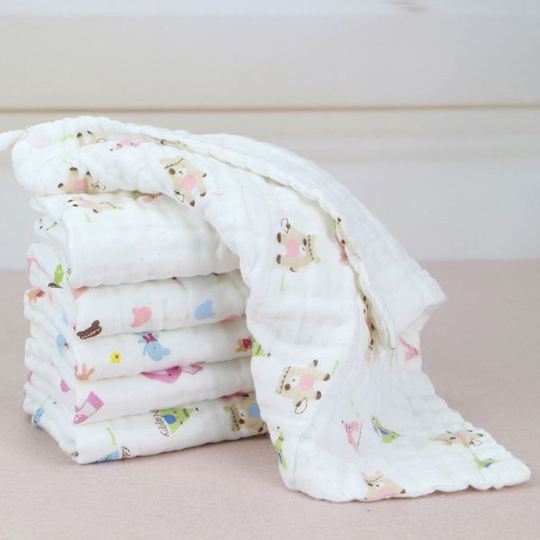 

5 pcs/lot cute cartoon baby towels kids 6 layers cotton washcloths newborn boys muslin gauze girls stuff hand face wipes cloth