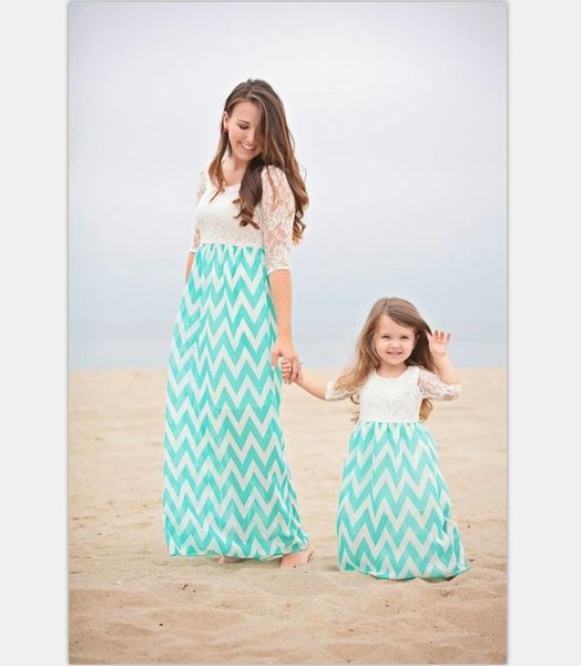 

2018 Mommy And Me Dresses Family Matching Clothes Mother And Daughter Dresses Family Look Kids Girls Stripe Dress Outfits Beach Wear 2Colors
