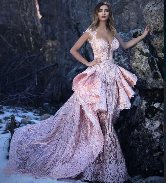 

Evening dresses 2017 Yousef aljasmi Ball gown Pink flower Lace Zuhair murad Labour joisie Charbelzoe Long sleeve hhhsky 24