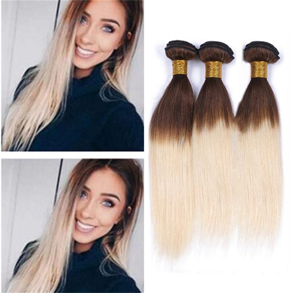 Ombre Brown And Blonde Hair Bundles Silky Straight Light Brown