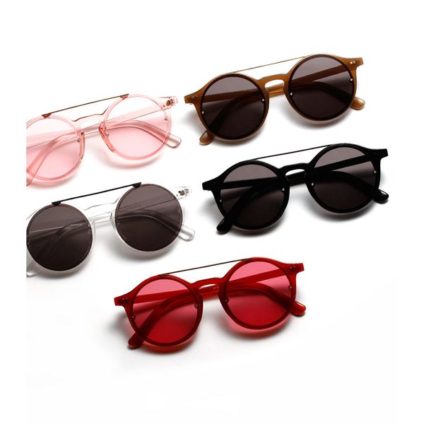 

mincl/vintage double bridge sunglasses women and mens retro hip-hop sunglasses red brown grey clear lens uv400-gyw, White;black