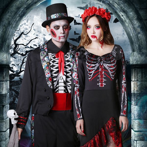 

halloween man cos costume ghost festival cosplay ghost, horror vampire costume zombie performance clothes for women, Black;red