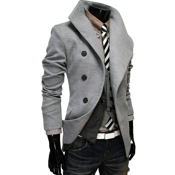 

2017 new luxury fashion new design trench coat men design inclined buckle windbreaker men jacket M-2XL