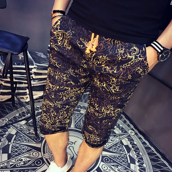 

men's beach shorts personality printing 2018 summer thin section breathable casual men's linen shorts large size m-5xl fashion, White;black