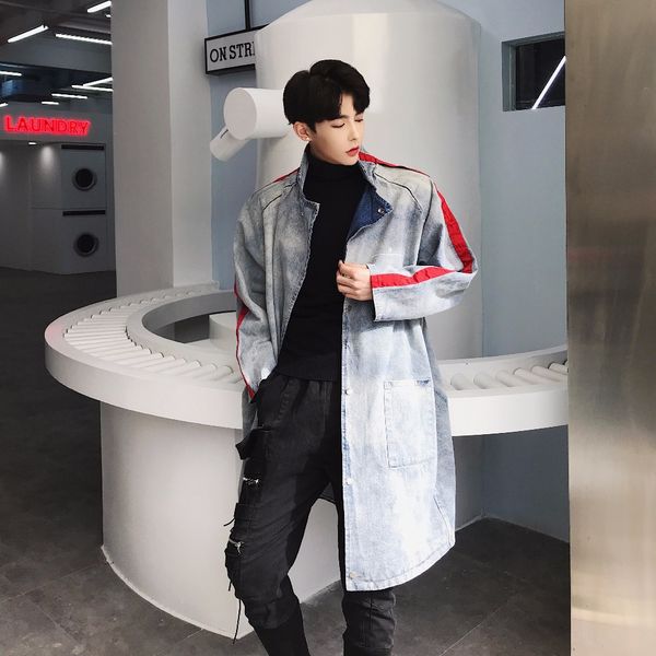 

2018 the new dress the long loose korean version of handsome denim jacket, Tan;black