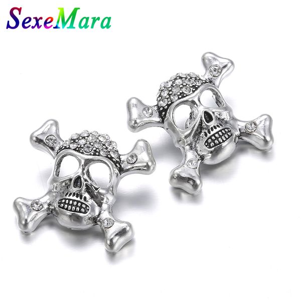 

6pcs/lot new snap jewelry 18mm rhinestone skull snap buttons fit diy bracelets & bangles for women, Golden;silver