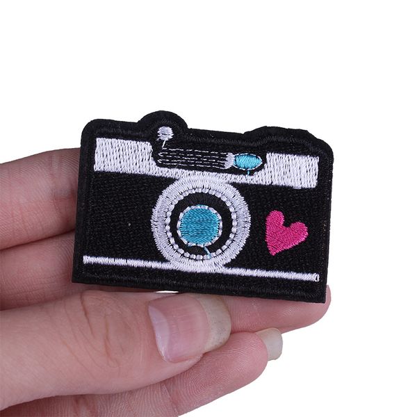 

camera radio patch embroidered sticker iron-on sewing on garment arm badge decor for jeans clothing, Black
