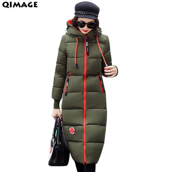 

qimage 2017 hooded winter coats women winter jacket under knee long parka warm cotton wadded jackets women outerwear big size, Black
