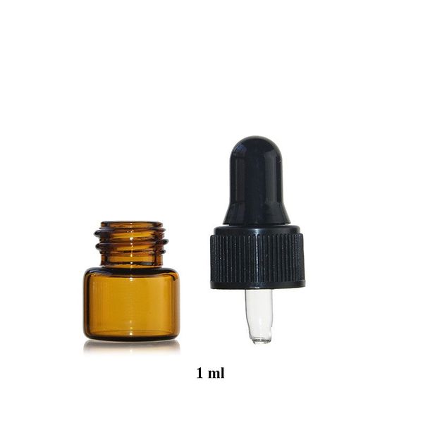 Flaconi contagocce in vetro ambrato da 1 ml (1/4 dram) Fiale di bottiglie di olio essenziale ricaricabili con contagocce per aromaterapia Cosmetici contagocce