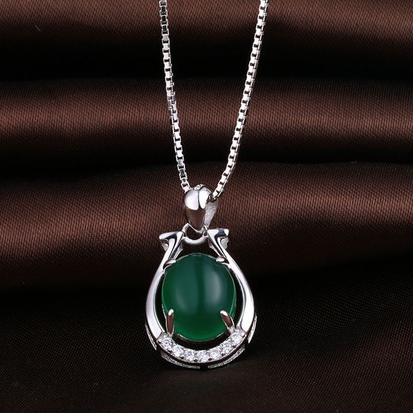 

925 silver natural green chalcedony pendant with tiny zircon elegance and elegance classical wind factory direct sale