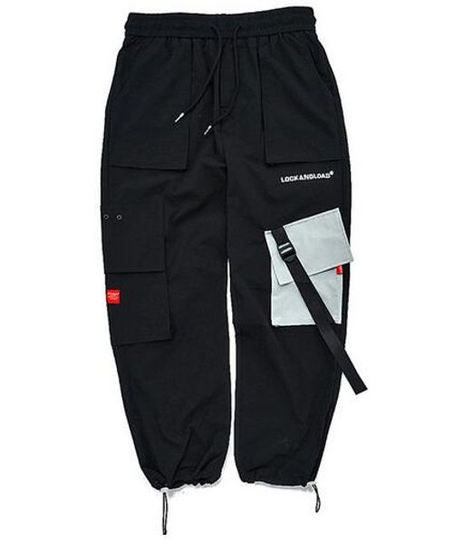 

pockets cargo pants mens casual harem joggers baggy harajuku streetwear hip hop fashion swag tactical trousers, Black