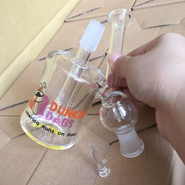 Dabs Dunkin Americano Funciona Dabs Mini bongo de vidro cachimbos de água 14mm Tubulação De Água Bongs Reciclador Filtro De Vidro Borbulhador com unha tigela