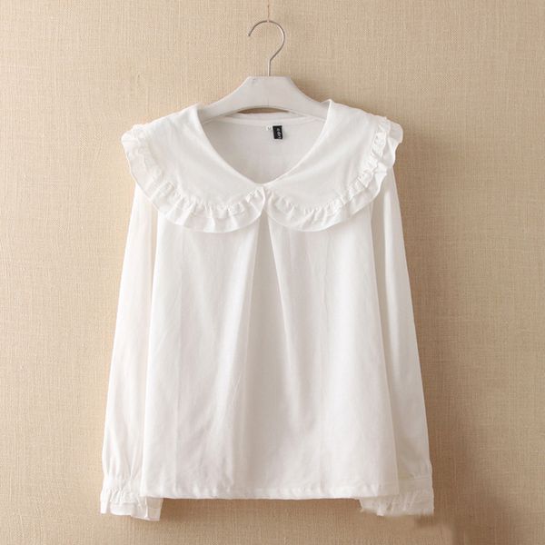 

весна лето женская мода хлопок блузка оборками рубашка повседневная женский с длинным рукавом основная рубашка белый мятно-зеленый топы разм, White