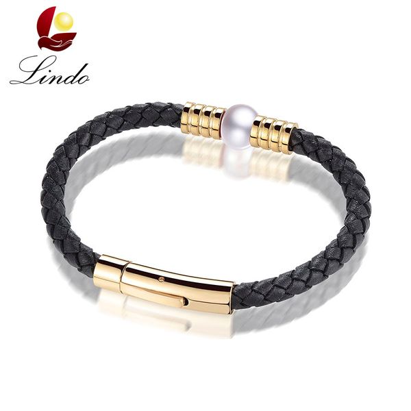 

fashion black rope bracelet for women high luster natural freshwater pearl jewelry gold color bracelets & bangles 2017 new lindo, Golden;silver