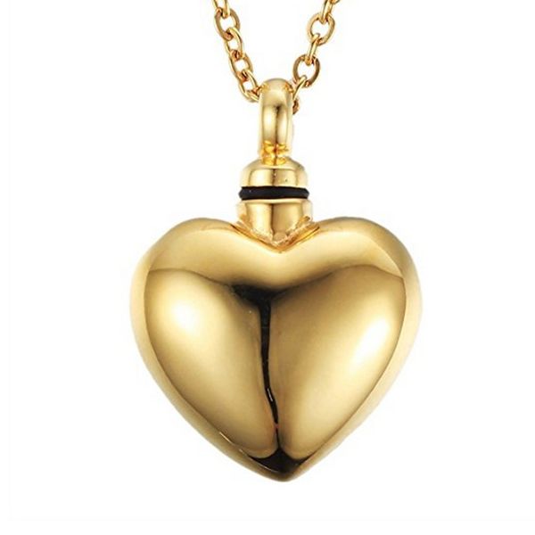 

memory stainless steel cremation jewelry gold heart urn pendant memorial necklace for women/men,+fill kit, Silver