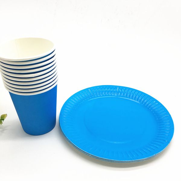 

20pcs/lot blue color plates cups baby shower party supplies blue theme disposable plates cups plain color dishes