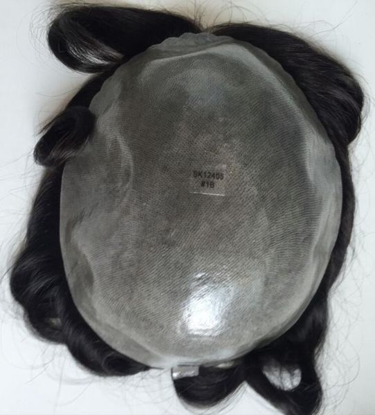 Запасенный мужской парик супер полный тонкая кожа человеческих волос замена для мужчин 32 мм волна парики DHL Fedex TNT быстрая экспресс бесплатная доставка