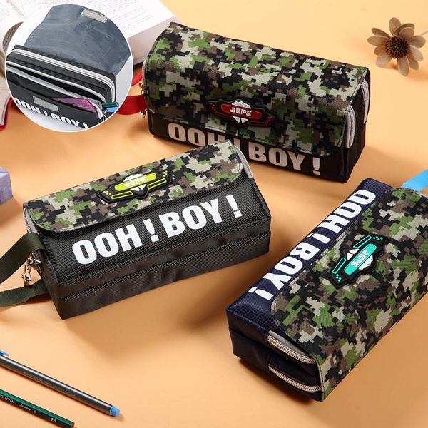

large camouflage pencil case creative zipper canvas school pencil bag for boys korean stationery