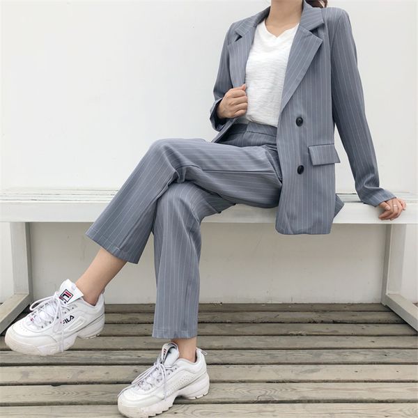 

hzirip 2018 professional business women suits stripe formal womens short pants and double breasted jacket blazer work wear suit, White;black