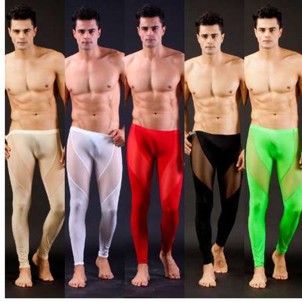 Wangjiang Men Mesh Trasparente Mesh Sexy Long Johns Intimo Leggings Pantaloni Collant Casual Mutande lunghe da uomo pantaloni velati